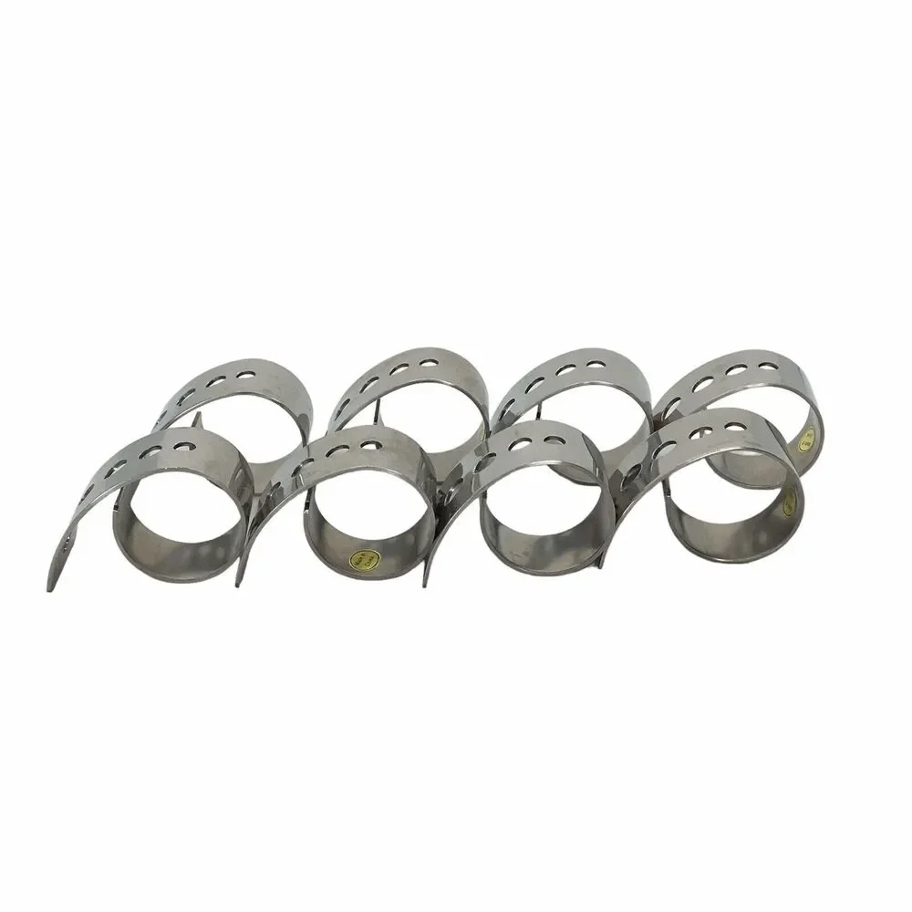 Silver Tone Set of 8 Napkin Rings Holders Curled with Punch Holes Modern Style